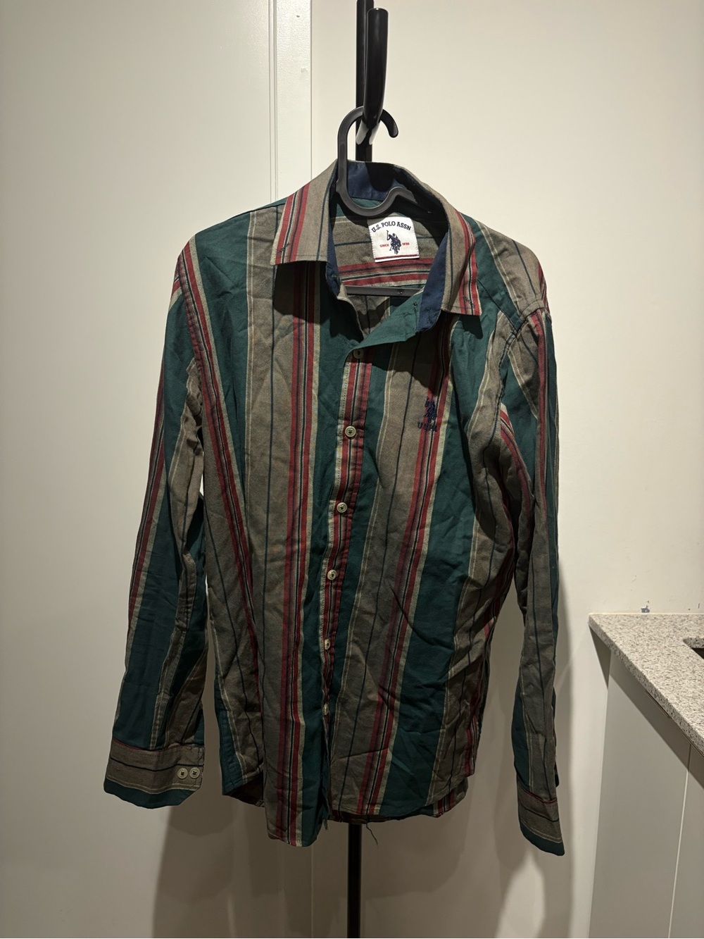 U.S. Polo Assn. Teal, Beige & Red Striped Button-Down Shirt